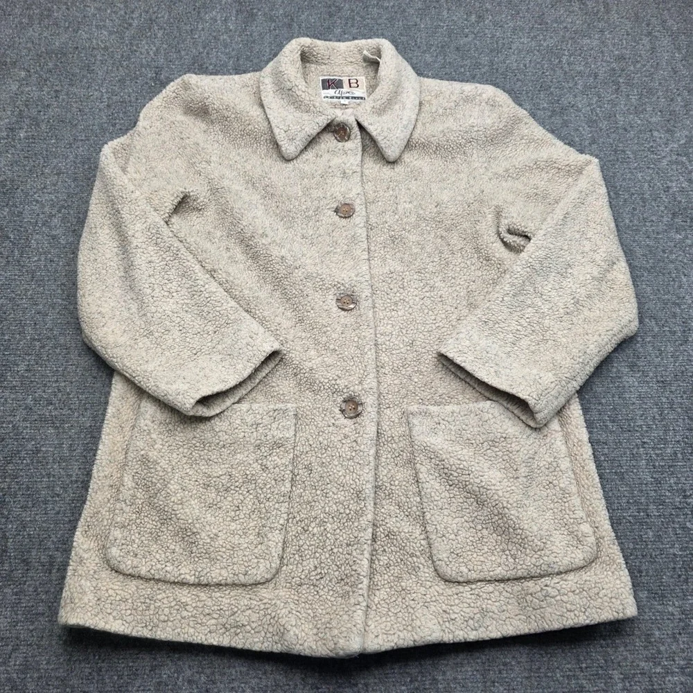 VTG Kristen Blake Apres Teddy Bear Sherpa Fleece‎ Jacket Coat Tan Beige Womens M
